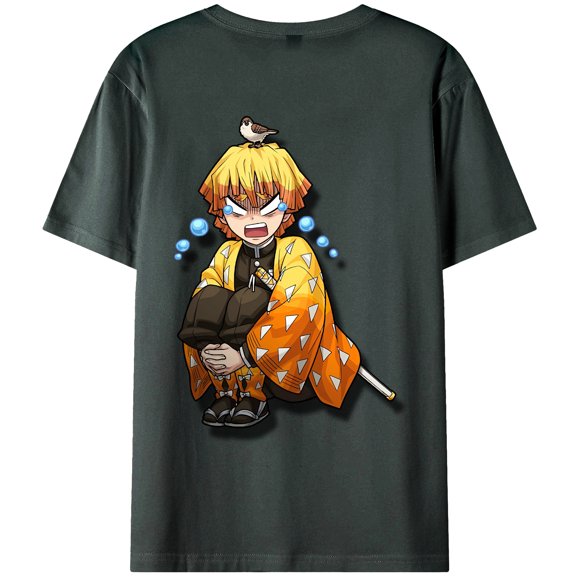 （画像用） 鬼滅の刃（きめつのやいば）我妻 善逸／あがつま ぜんいつ Agatsuma Zenitsu 綿100％ メンズ半袖Tシャツ（バックプリント） 通気性